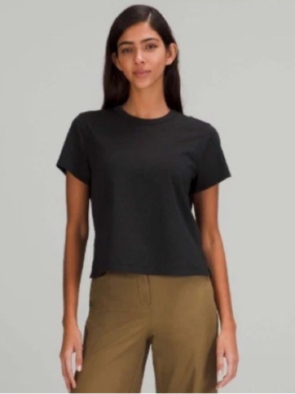 Lululemon Classic-Fit Cotton-Blend Tshirt Tee Black S8 Short Sleeve Waist Length